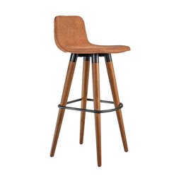 Banqueta Alta Luxo Linea Aço Preto Linho Terracota Base Carvalho - 1