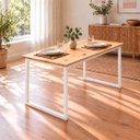 Ver imagem 5 de Mesa de Jantar Reforçada Industrial 140x50cm Tampo Bege Pés Branco