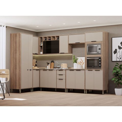 Cozinha Modulada Completa 8 Peças com Espaço para Forno e Micro-ondas Semtampo Aspen Luciane Móveis