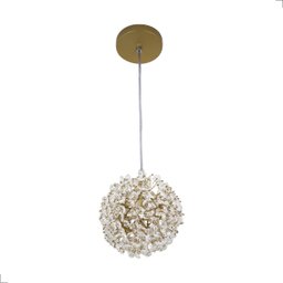 Lustre Pendente Bola Dourado Cristal Dente de Leão Ninho Flor - 1