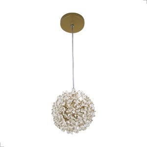 Lustre Pendente Bola Dourado Cristal Dente de Leão Ninho Flor