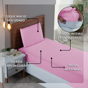 Ver imagem 6 de Kit Roupa Cama Solteiro 100% Algodão 3 Peças Percal 300 Fios Hotel Pousada:rosa Bebe
