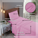 Ver imagem 5 de Kit Roupa Cama Solteiro 100% Algodão 3 Peças Percal 300 Fios Hotel Pousada:rosa Bebe