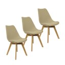Ver imagem 1 de Kit 3 Cadeiras Charles Eames Leda Luisa Saarinen Design Wood Estofada Base Madeira - Bege