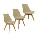 Ver imagem 1 de Kit 3 Cadeiras Charles Eames Leda Luisa Saarinen Design Wood Estofada Base Madeira - Bege