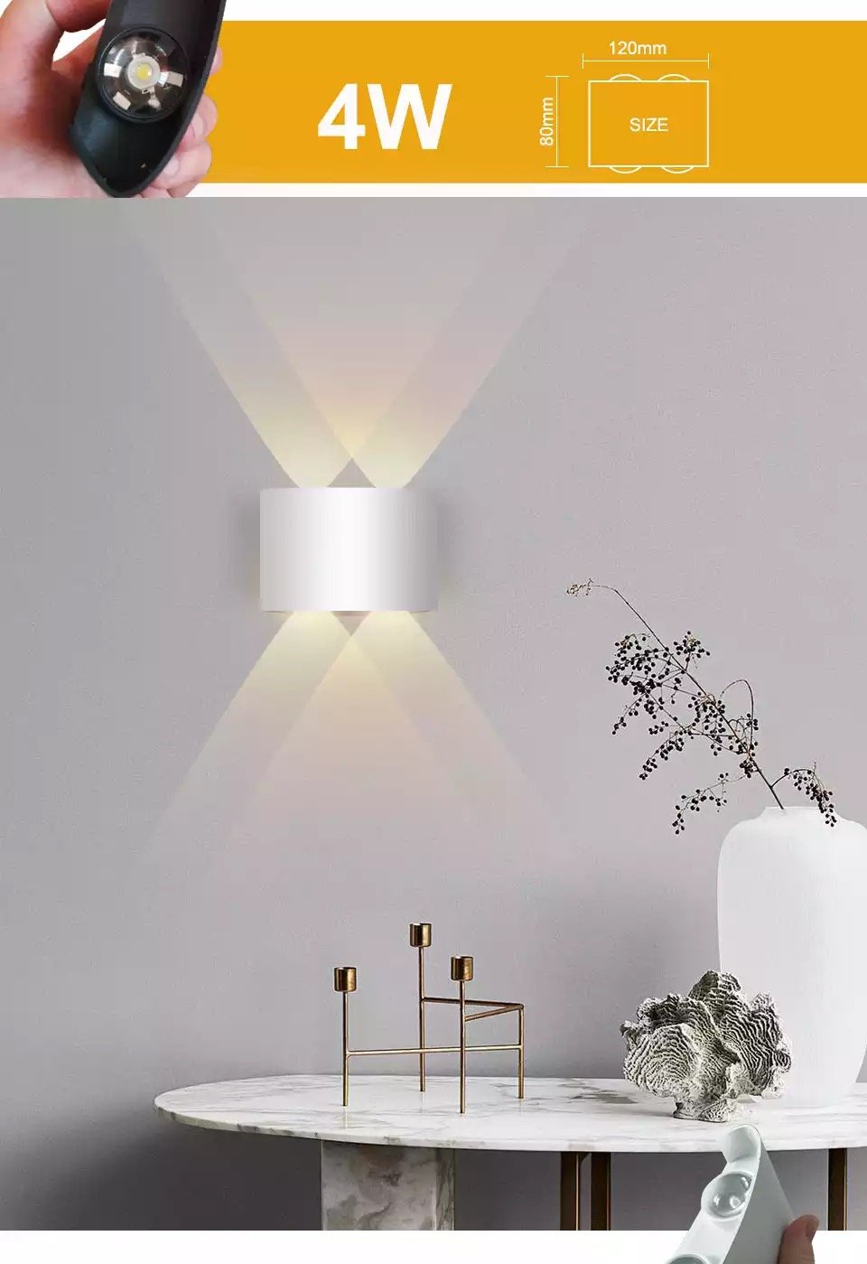Arandela Led 4w Lente 4 Fachos Branca 3000k Quente Externa Bivolt - 4