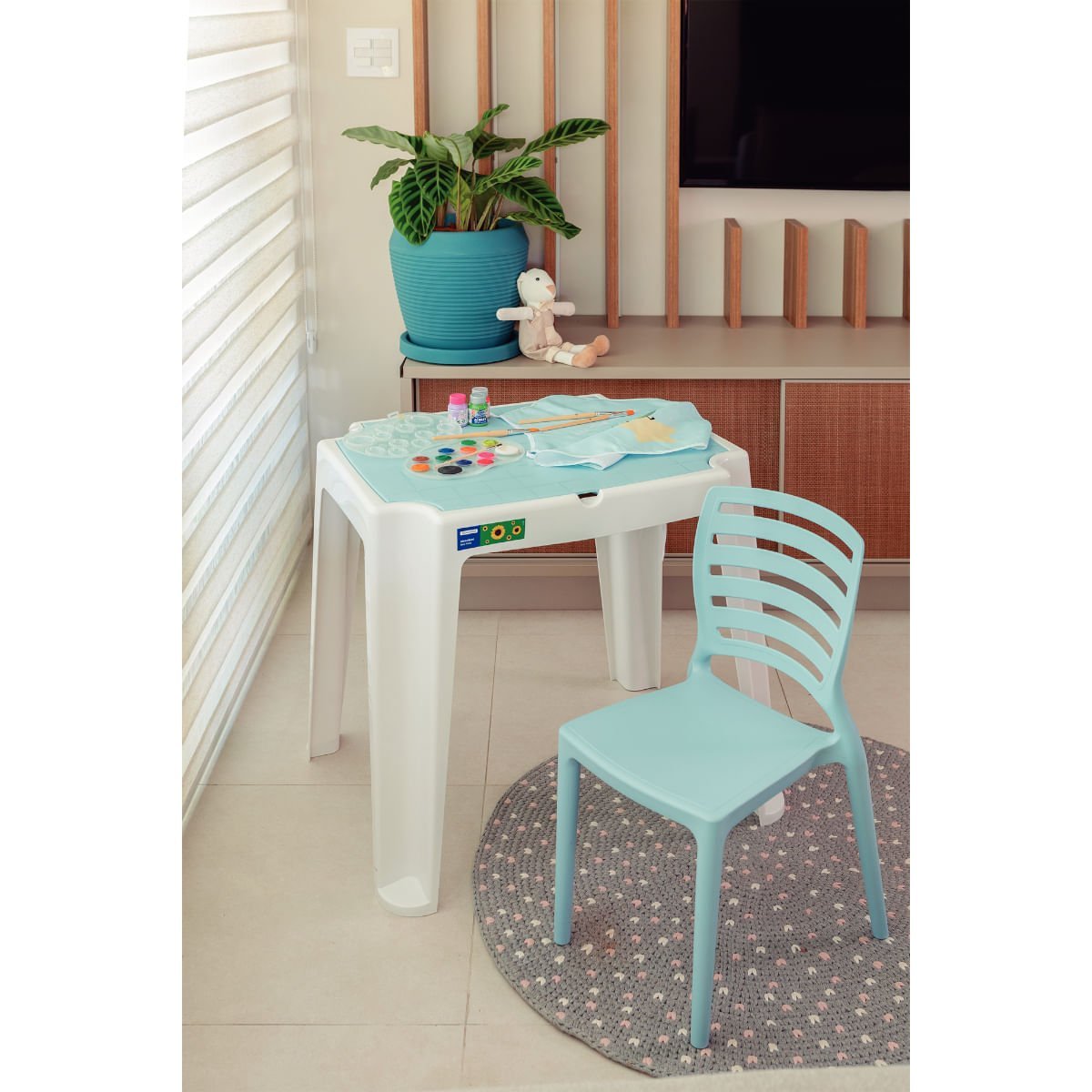 Conjunto Infantil de Mesa e Cadeira Tramontina Beni Azul em ...
