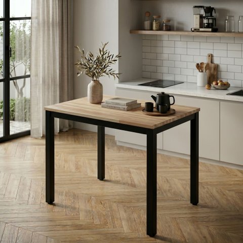 Mesa de Jantar Retangular Tampo Madeira Maciça 120CMX85CM Smart Marrom/Preto