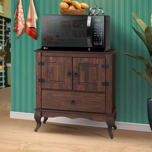 Balcão Para Micro-Ondas Madeira Maciça Rústico Marrom Shop JM