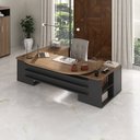 Ver imagem 5 de Mesa Escritório Presidente Tamburato com 4 Gavetas 2 Portas e Armário 2 Portas 3 Gavetas Marrom/Nogal/Preto Artany