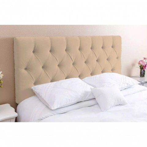 Cabeceira Solteirão King 96 - Bello Box - Estilo Capitonê Suede Bege sem Strass