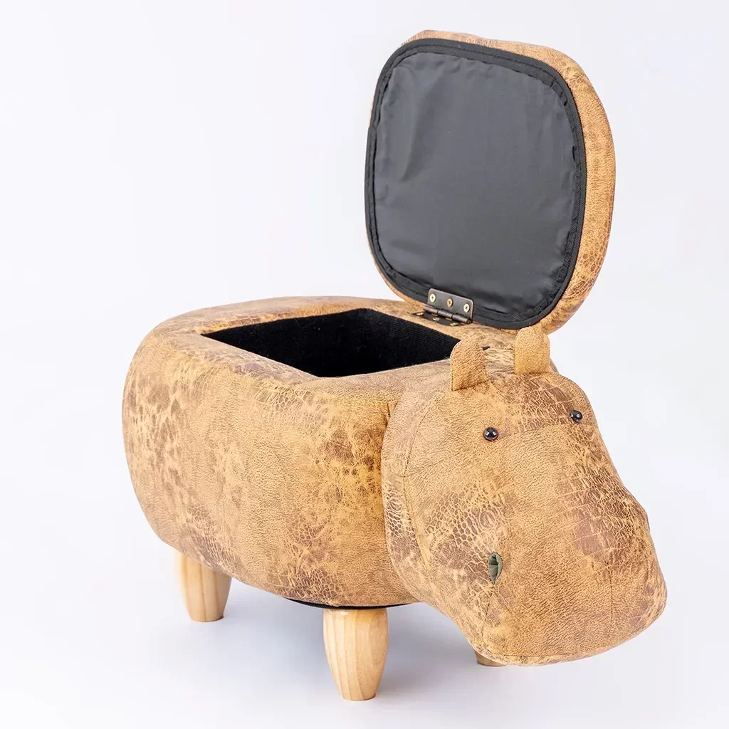 Ver imagem 4 de Puff Infantil Hipopótamo Couro Sintético e Madeira com Baú L63xa38xc32:com