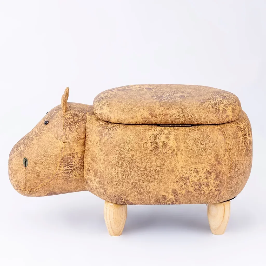 Ver imagem 6 de Puff Infantil Hipopótamo Couro Sintético e Madeira com Baú L63xa38xc32:com