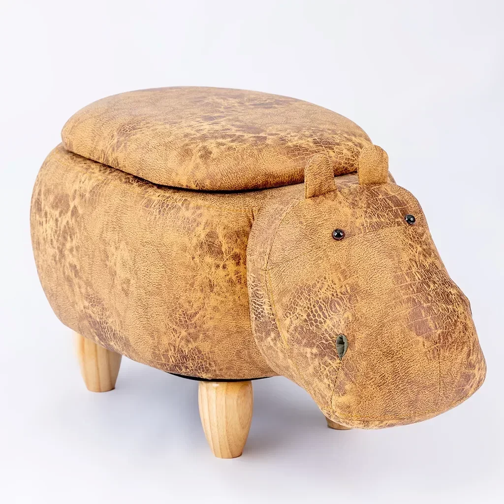 Ver imagem 1 de Puff Infantil Hipopótamo Couro Sintético e Madeira com Baú L63xa38xc32:com