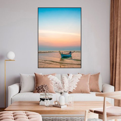 Quadro Canvas Barco no por do Sol 70x50