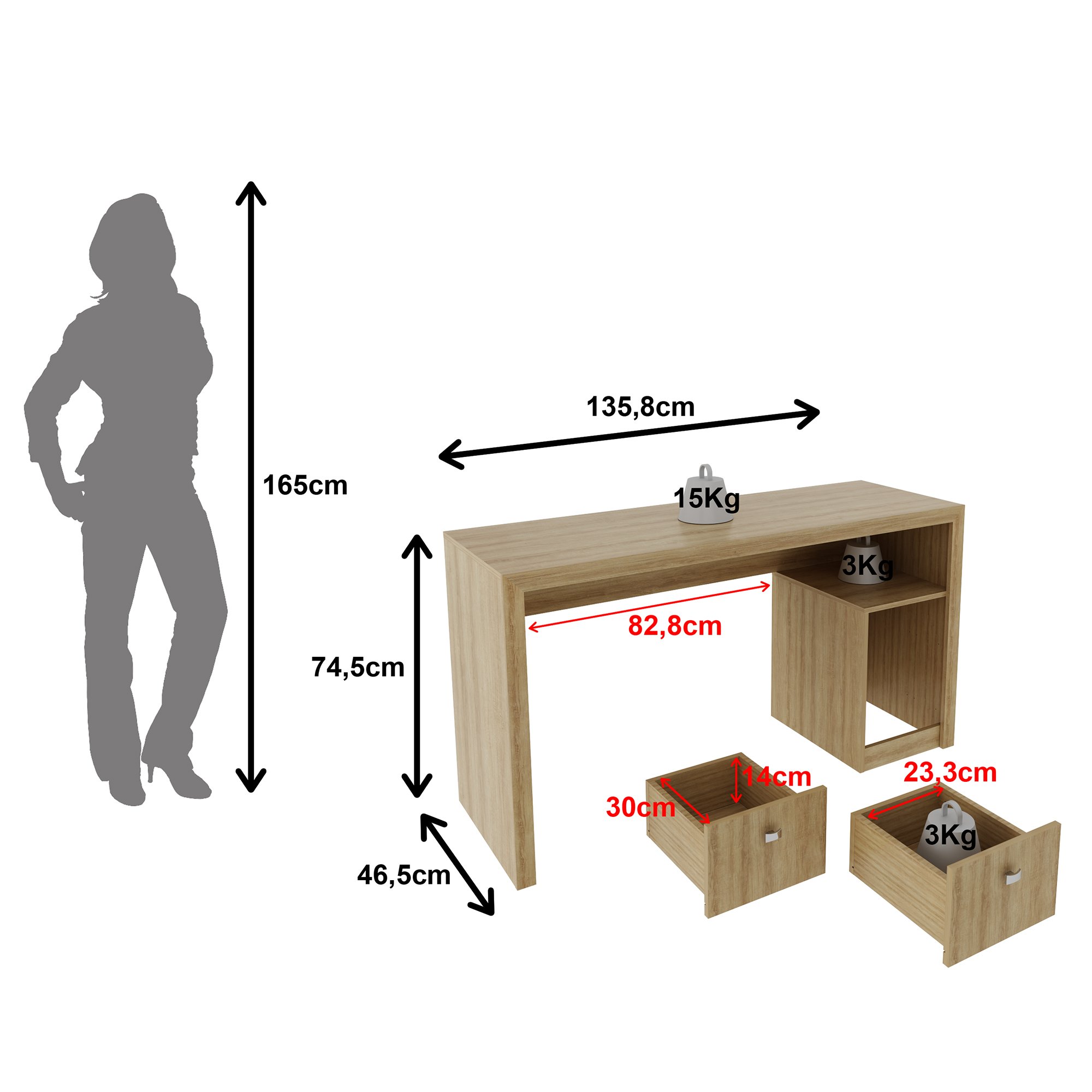 Mesa para Escritório 135,8cm com 2 gavetas ME4130 - 4