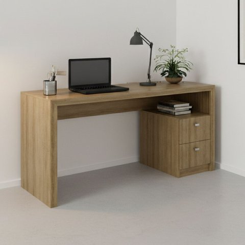 Escrivaninha Mesa Escritório com ME4130 2 Gavetas 135cm Amendoa