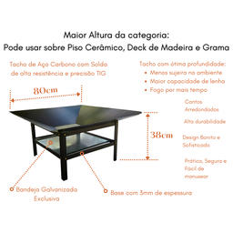 Lareira 80cm P/ Jardim Fogueira Externa Portatil a Lenha - 2