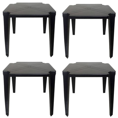 Kit 4 Mesas de Plástico Quadrada 70cm Empilhável Preta Monobloco