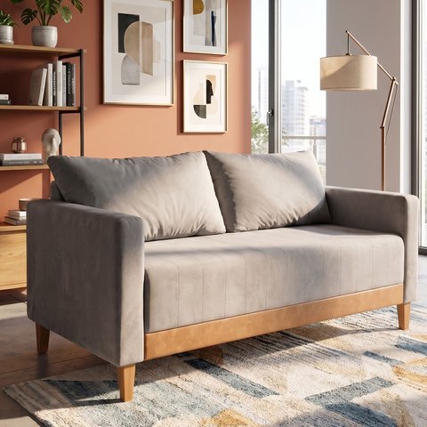 Sofá Living Siena 2 Lugares 160cm Veludo com Molas Bonnel - Cinza