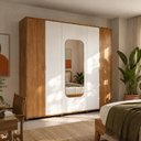 Ver imagem 1 de Guarda-Roupa Casal com Espelho 6 Portas 6 Gavetas 100% MDF Dayton 275 cm - Canella c/ Off White