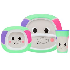 Kit Refeição Prato com Divisória, Tigela e Copo Bubazoo (6m+) - Buba Elefante