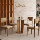 Ver imagem 1 de Mesa de Jantar Ana 135cm Redonda VIDRO18MM Cinamomo Off White com Kit 4 Cadeiras Ana Veludo Bege - V