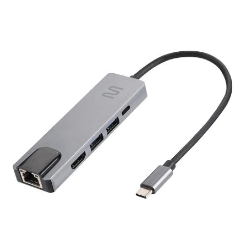 Adaptador USB-C para RJ45 - Hub Dock USB 5 em 1 - HDMI 4k - Power Delivery - Multilaser AC447