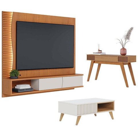 Home Suspenso Egeu Freijó Off White com Mesa de Centro Jeri Off White Freijó e Aparador Riviera