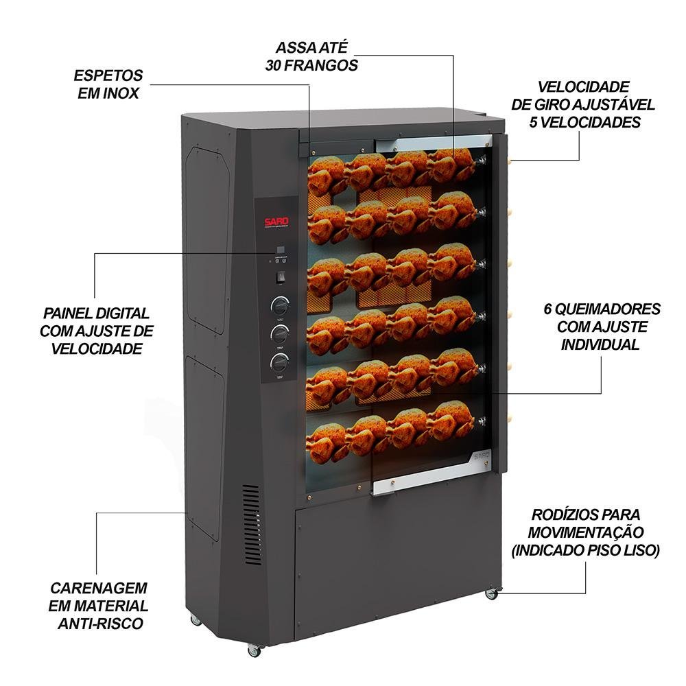 Assador Rotativo a Gás GLP para 30 frangos Saro CH30 - 2