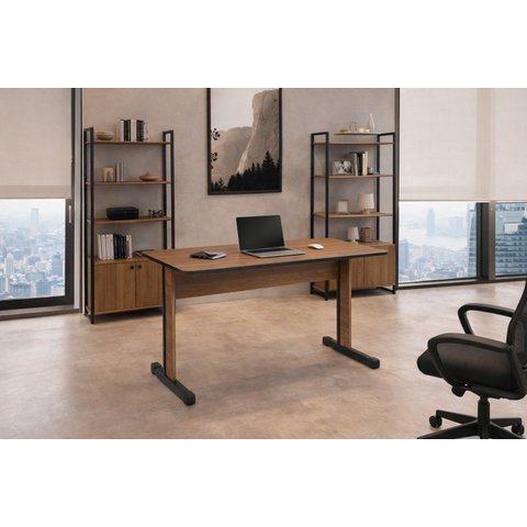 Mesa de Escritório Retangular 137cm Noce e Preto