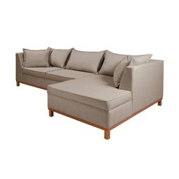 Sofá Malta com Chaise Linho Fixo Império Estofados - 4