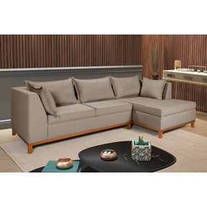 Sofá Malta com Chaise Linho Fixo Império Estofados