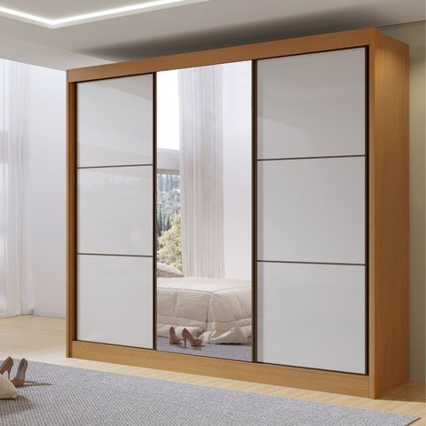 Guarda-roupa Casal 3 Portas de Correr com Espelho 100 % Mdf Cristal