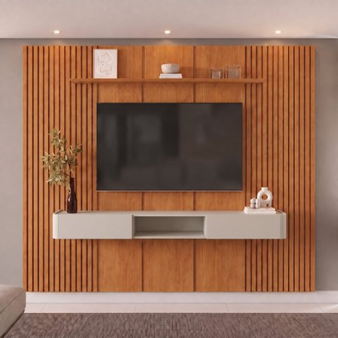 Conjunto Painel Union + Nicho Union Painel 281 cm Nicho Off White 2 Gavetas Mavaular