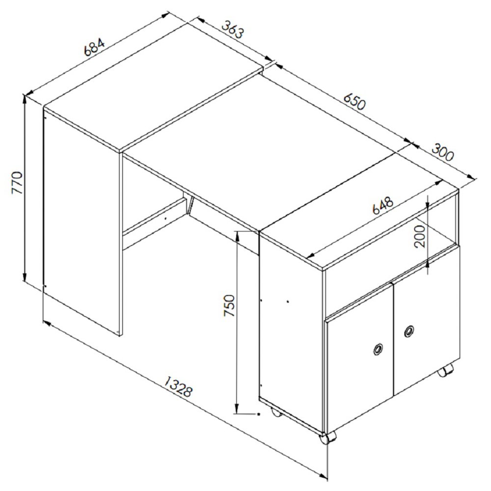 Balcão Multiuso com Mesa Retrátil Funcionale A05 Branco - Mpozenato - 4