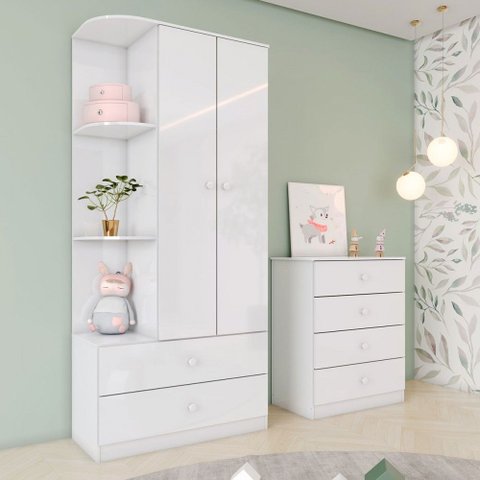 Quarto de Bebê Completo Labirinto 2 Portas 6 Gavetas Branco - Henn