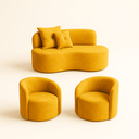 Ver imagem 1 de Conjunto Decorativo 02 Poltronas + Sofá Curvo Orgânico Nature Gaia Suede Amarelo - Montanaris Decor