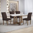 Ver imagem 1 de Conjunto Sala de Jantar Arizona 4 Cadeiras Tampo Vidro Veludo Marrom 120cm Cel Móveis