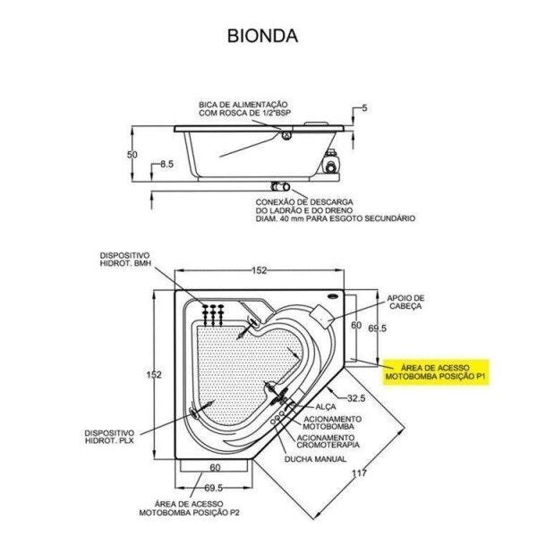 Banheira Hidromassagem Jacuzzi Bionda G4 1,52m x 1,52m x 50cm - 300 Litros 9 Jatos P1 - 4