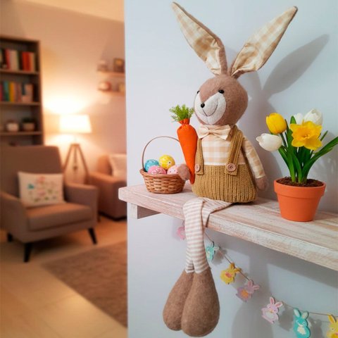 Boneco Coelho Cenoura Decoração Páscoa Pernas Mole de 90cm