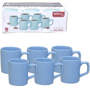 Jogo de Xicara para Cafe de Porcelana Azul 6 Pecas 100ml