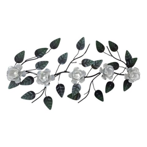 Enfeite de Parede Decorativo Todo de Ferro 5 Rosas:branco