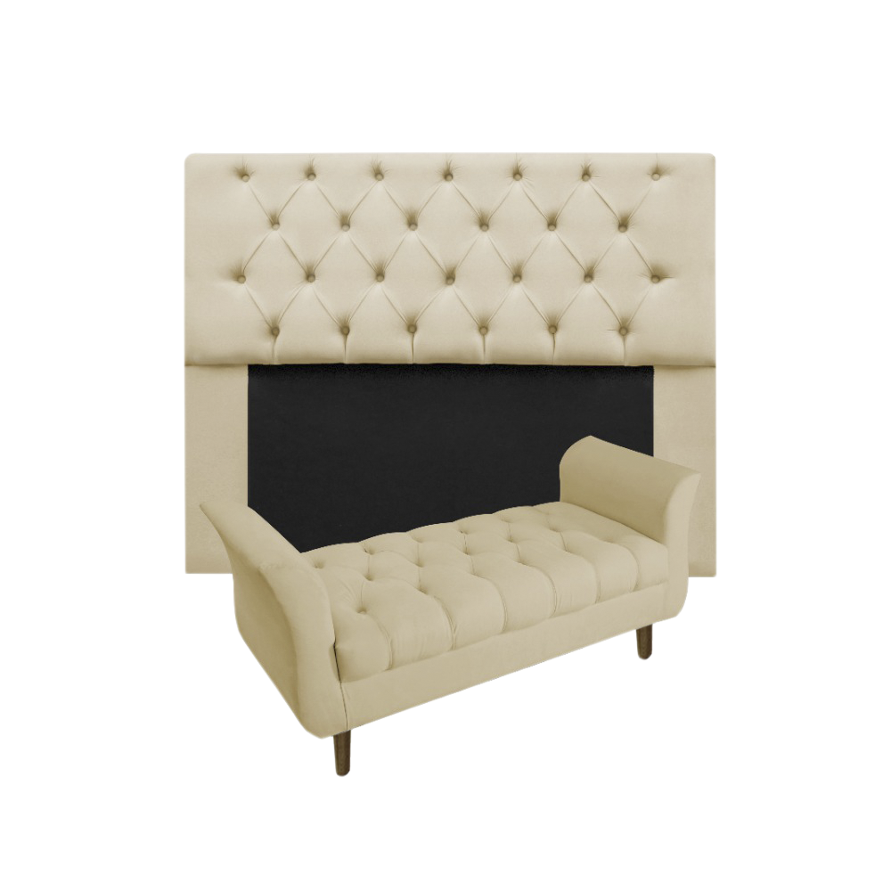 Cabeceira Mirage + Recamier Grécia Com Capitonê Casal 140 cm Suede Bege - DL DECOR - 1