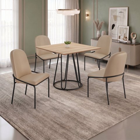 Conjunto para Sala de Jantar Mesa Ômega Tampo Quadrado 90x90cm com 4 Cadeiras Rubi