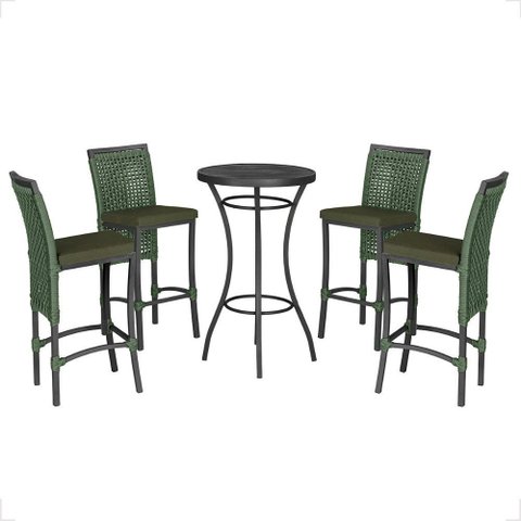Mesa Bistro e 4 Banquetas Roma Preta Corda Náutica 12 Trama Original