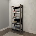 Ver imagem 2 de Estante Armário Alta Multiuso 5 Prateleiras Az1005 Preto / Nogal - Tecnomobili