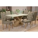 Ver imagem 1 de Sala de Jantar Completa Graviola Tampo Madeirado C/ Vidro 90x160cm e 6 Cadeiras 2cad150 Freijo/off