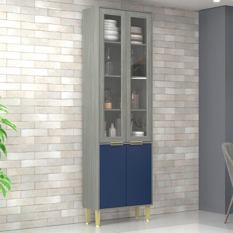 Paneleiro Domus 4 Portas com Vidro Silver/royal - Hecol Móveis
