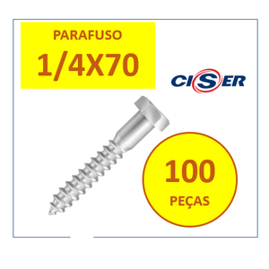 Parafuso Sextavado Rosca Soberba 1/4x70mm 100pçs